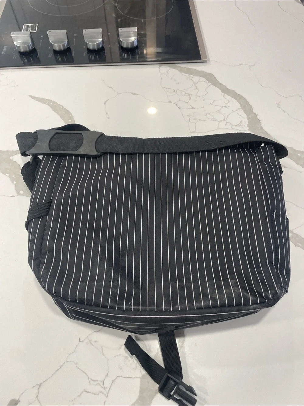 Dickies Black Pinstripe Messenger Crossbody Bag